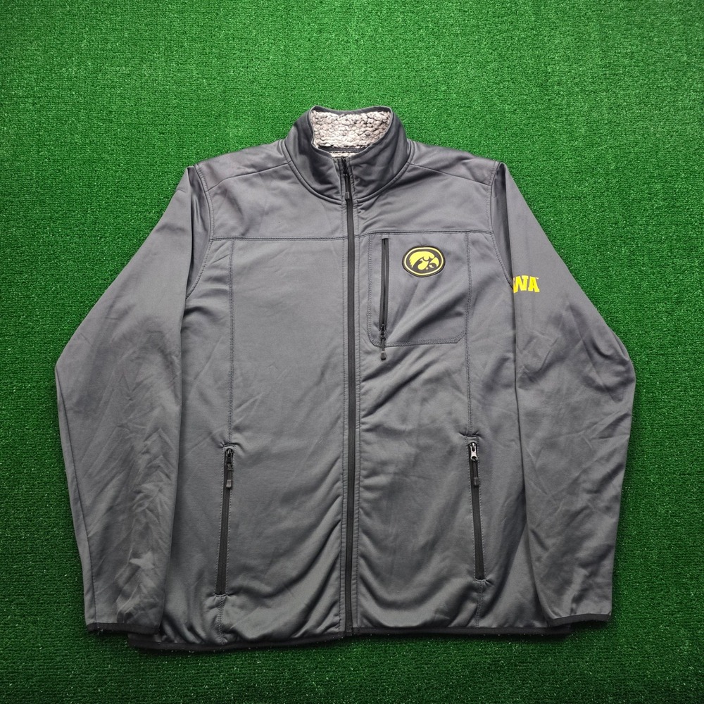 Iowa Hawkeyes Jacket Mens 2XL Gray Full Zip‎ Fleece Lined NCAA College Sports